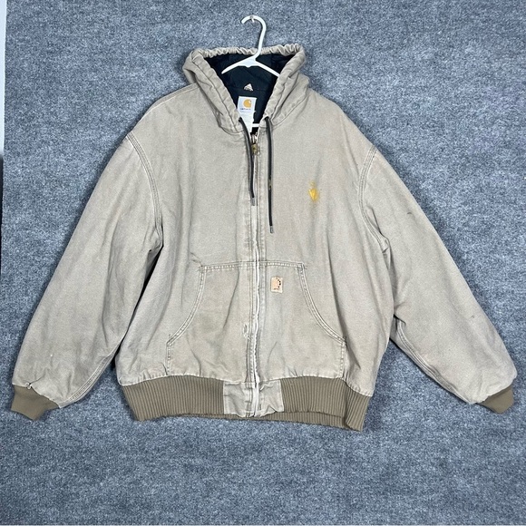 Carhartt Mens XXL Gray Brown Farm Work Wear Quilted Insulated Hooded Canvas Coat - Picture 1 of 16
